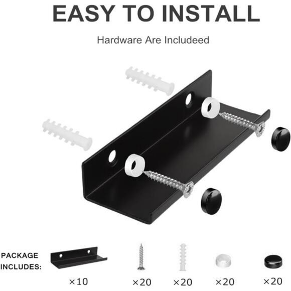 Set of 10 vinyl record wall mount shelves black metal album display storage rack - Picture 6 of 7